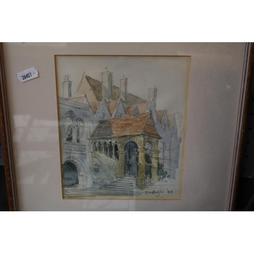 112 - 3 Watercolours by P J Bright to include Ashwell, Magdalene Tower & Bridge Oxford and Norman Stairway... 