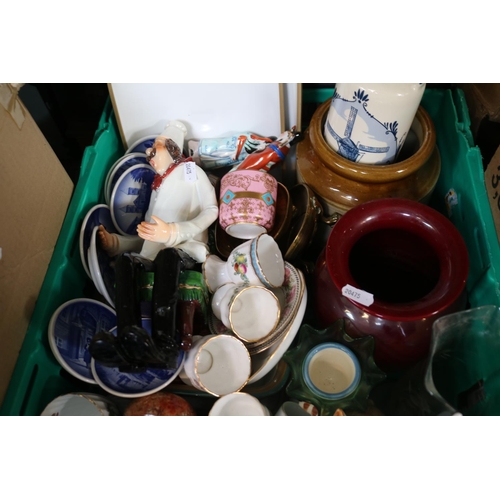 171 - Box of assorted European ceramics to include Chinese Prunus Ginger Jar, Egg cups etc. (Green crate n... 