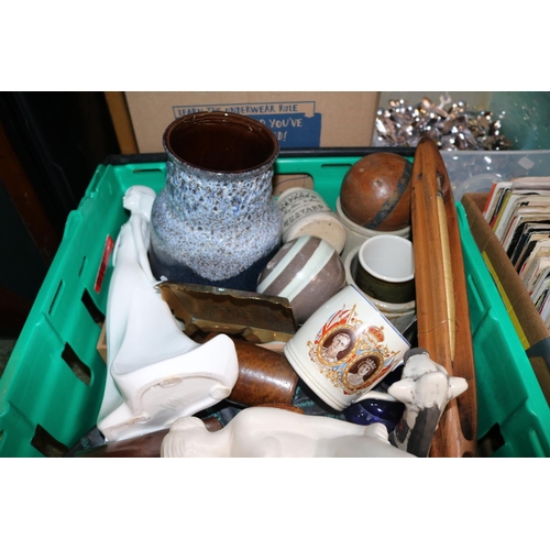 184 - Crate of assorted ceramics and bygones to include Royal Doulton, Figure of Leda, Studio Pottery etc.