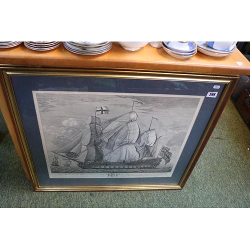 188 - Framed Print of HMS Invincible and 2 unframed prints after Charles Dyce Prinxit etc.