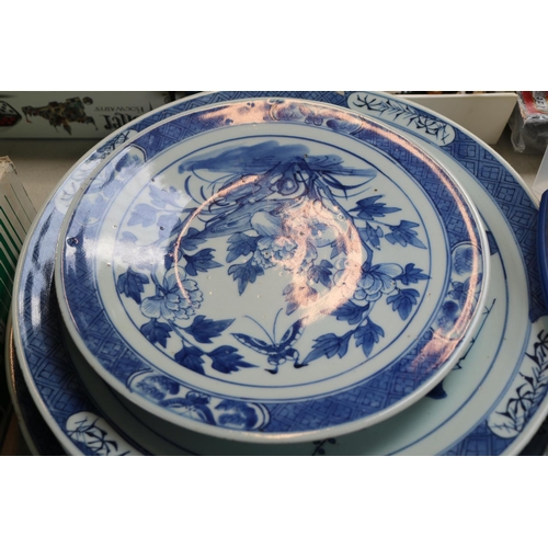 258 - Good collection of Chinese Blue & White Kangxi and later Chargers and Plates