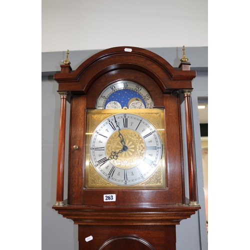 263 - 20thC Mahogany cased Longcase clock with brass dial and weights