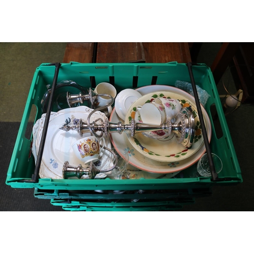 342 - 5 Boxes of assorted House clearance ceramics, Glass and Silver plated wares (Not Including the Crate... 