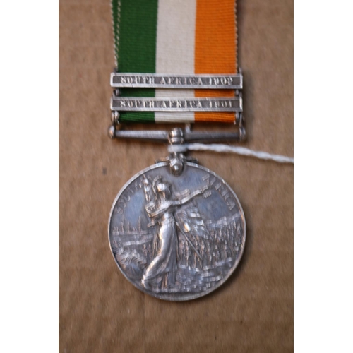 397 - Edward VII South Africa Medal with 1901 & 1902 Clasps and Ribbon to 1639 Serjit A Nayland RL Irish R... 