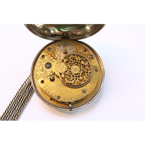 434 - Good Quality 19thC Gentlemen's Fusee Silver pocket watch with Silver chain and Amalgamated Society o... 