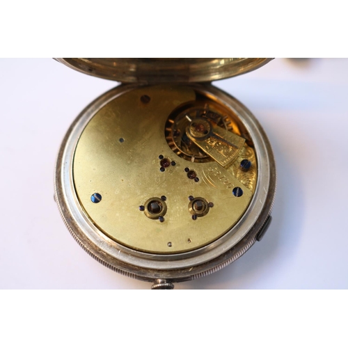 455 - Marine Decimal Chronograph pocket watch with Silver chain and 2 other pocket watches with a Silver V... 