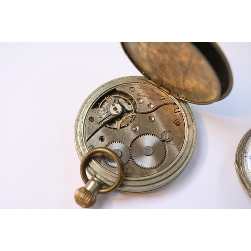 455 - Marine Decimal Chronograph pocket watch with Silver chain and 2 other pocket watches with a Silver V... 