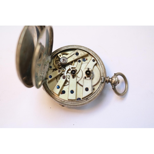 455 - Marine Decimal Chronograph pocket watch with Silver chain and 2 other pocket watches with a Silver V... 