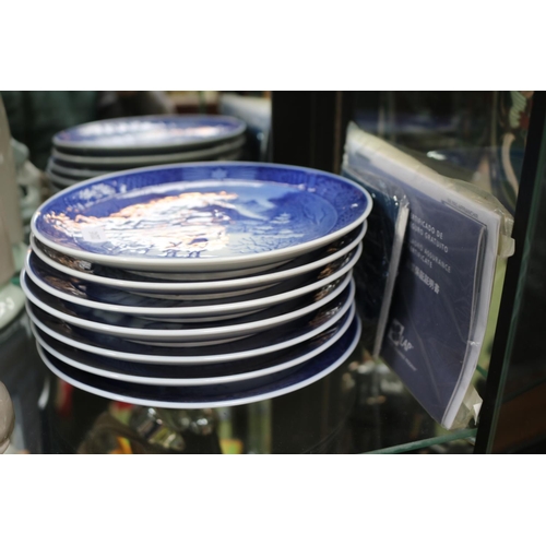 60 - Set of Blue & White Copenhagen calendar plates, collection of Lladro figures and 2 Fine bone China l... 