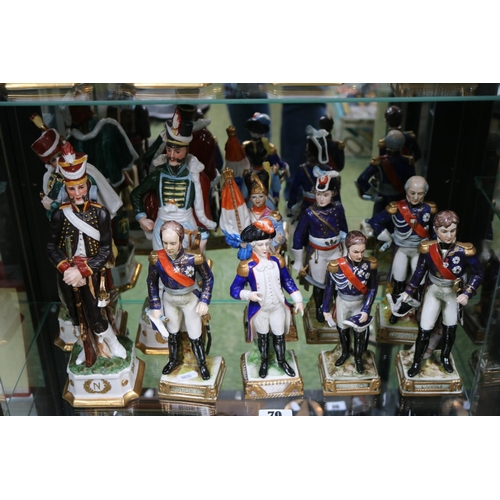 79 - Collection of Capodimonte and European Porcelain Military figures to include Napoleon, Suchet, Davou... 