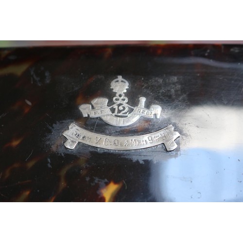 38A - Lt Col D J Bryceson Military Cross; Presentation Faux Tortoiseshell tray and lidded pot 'To Col.DJ. ... 