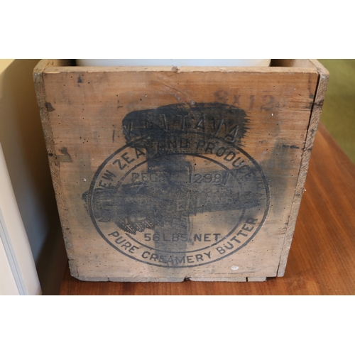 99a - WW2 gas mask tin, NAAFI wooden crate, enamel bread bin and a Colander