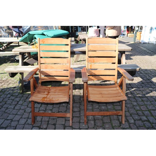 646 - Pair of Solid Teak Garden Chairs Lounge with cushions