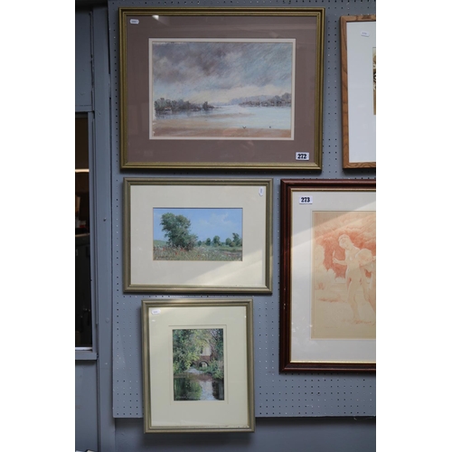 131 - Framed Pastel impressionist river scene unsigned  and 2 Framed Pastels by George Cutter depicting Po... 