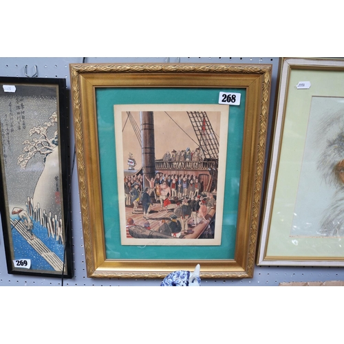 144 - Framed watercolour of a cartoon 19thC Comic book scene