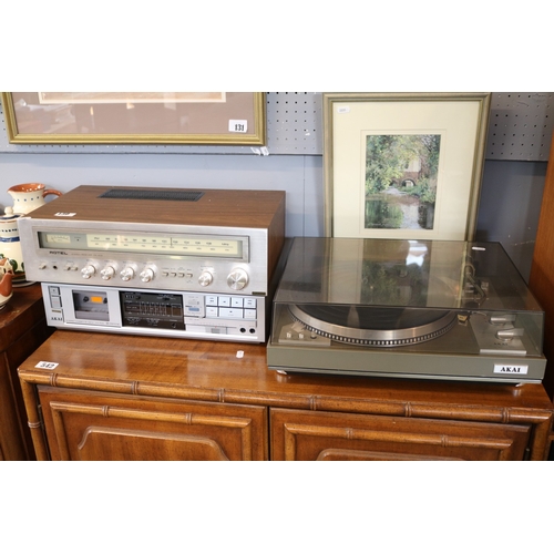 130 - Akai AP 306C Turntable, Rotel Stereo Receiver, Akai Stereo Cassette Deck and a Pair of KEF speakers