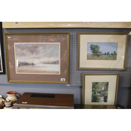 131 - Framed Pastel impressionist river scene unsigned  and 2 Framed Pastels by George Cutter depicting Po... 