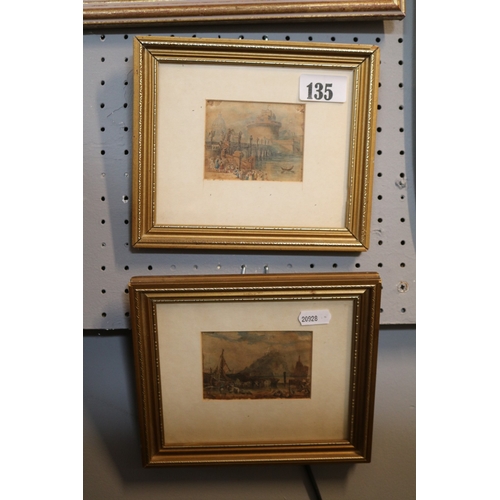 135 - 2 Small framed Watercolour Miniatures depicting Castel Saint Angelo Rome and Gibraltar unsigned
