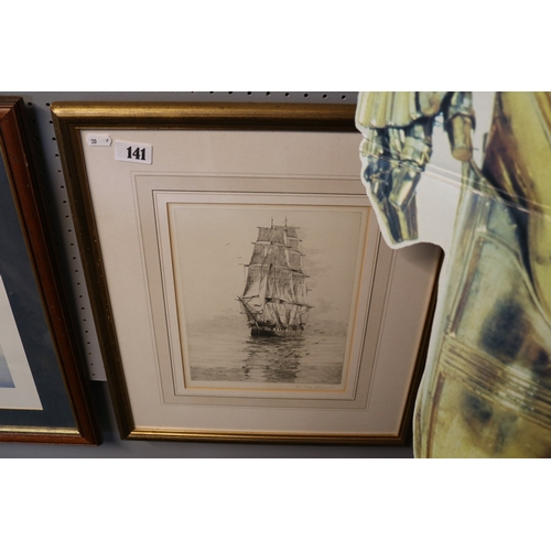 141 - Rowland John Robb Langmaid R.A. 1897 – 1956. Dry point Etching of a Galleon
