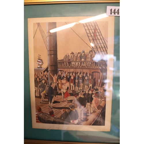 144 - Framed watercolour of a cartoon 19thC Comic book scene