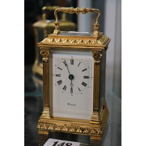148 - Fema of London 17 Jewel Worcester Carriage clock with Roman numeral dial