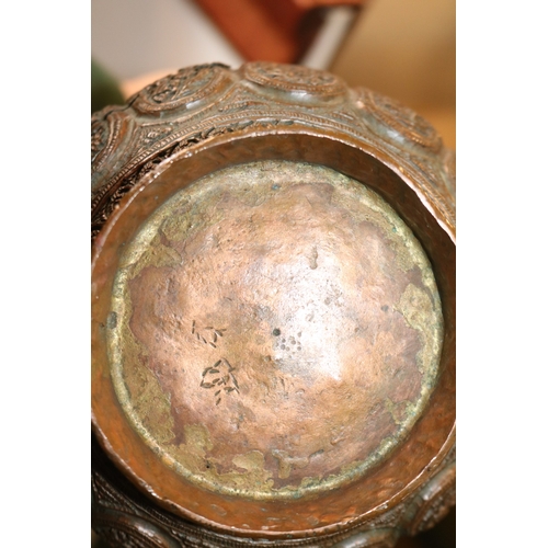 149 - Interesting 19thC Nepalese Bronze vase with pierced detail. 23cm in Height