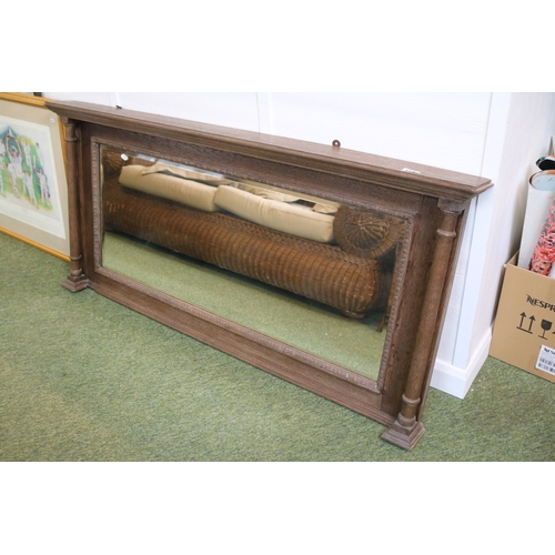 154 - Oak Framed Overmantel mirror with bevelled glass