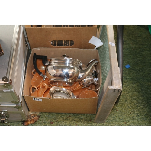 165 - Edwardian Silver plated Tea set, Carnival glass part Tea set and a Vintage Washboard