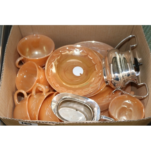165 - Edwardian Silver plated Tea set, Carnival glass part Tea set and a Vintage Washboard