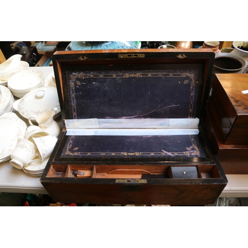 167 - Large 19thC Walnut Brass bound writing slope, Walnut Writing slope, Sewing box and a Oak Inkstand