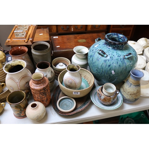 174 - Good collection of assorted Studio Pottery to include Vases, Tankard etc.
