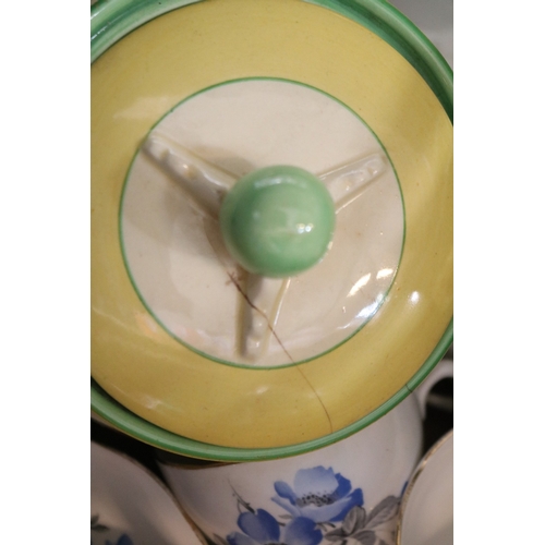 176 - Roslyn Fine Bine China Tea service, Clarice Cliff Crocus pattern biscuit Barrel A/F