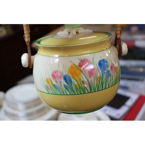 176 - Roslyn Fine Bine China Tea service, Clarice Cliff Crocus pattern biscuit Barrel A/F