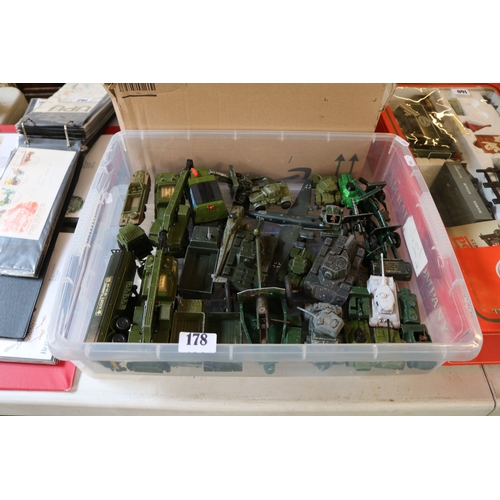 178 - Tray of Military Die Cast Vehicles and a Tray of Cold Painted Lead and other figures to include Del ... 