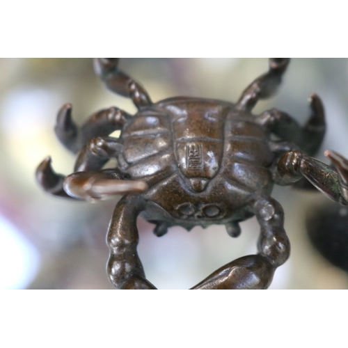 12A - Japanese Bronze sculpture of a Crab and Tortoise with impressed character mark to base