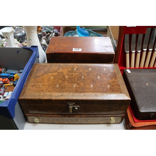179 - Walnut Veneered Box and a Tooled Jewellery box