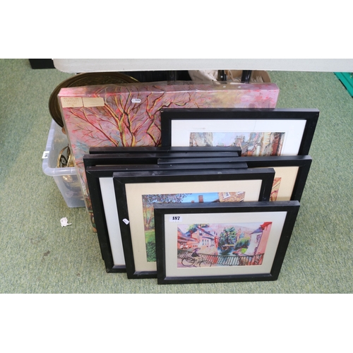 187 - Collection of assorted Framed Pictures and Prints mainly Cambridge scenes by Villiers