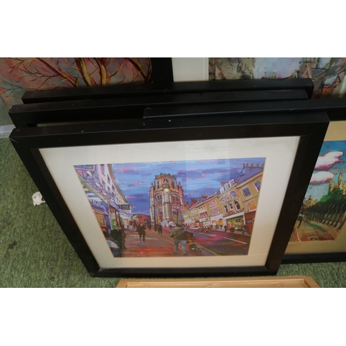 187 - Collection of assorted Framed Pictures and Prints mainly Cambridge scenes by Villiers