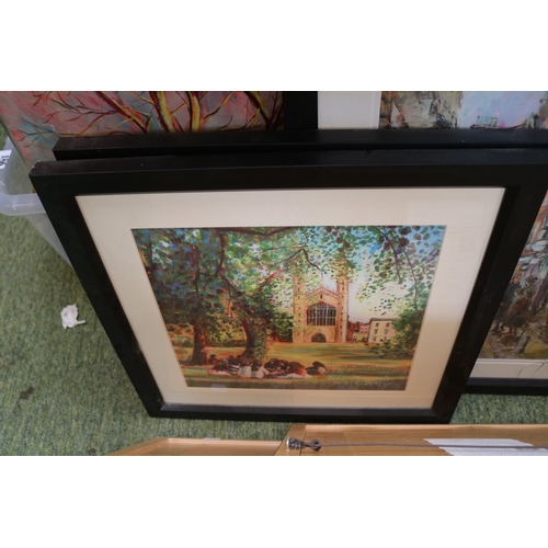 187 - Collection of assorted Framed Pictures and Prints mainly Cambridge scenes by Villiers