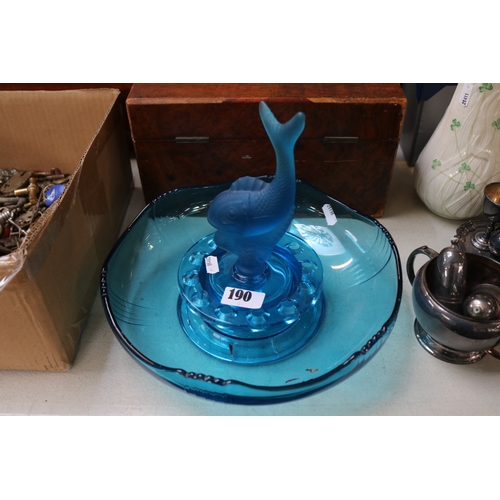 190 - Art Deco Blue Glass Fish table centrepiece