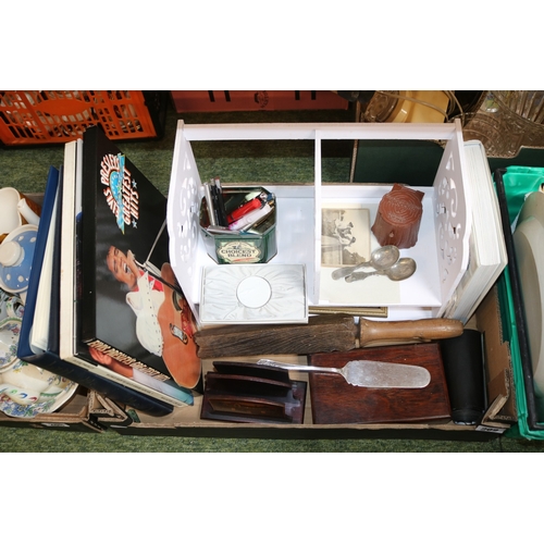 209 - Box of bygones to include Caddy spoons, Rosewood Drawing set case, Meissen roundel etc.