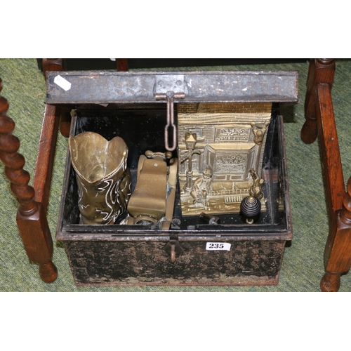 235 - Tin Document case and assorted Brassware