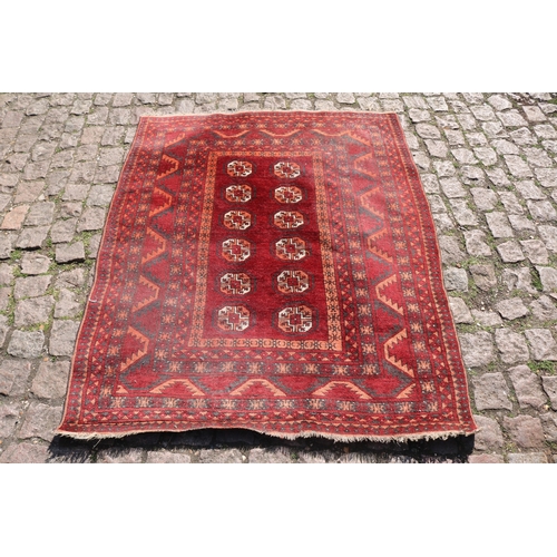 35 - Red Ground Turkmen Rug 144cm in Length