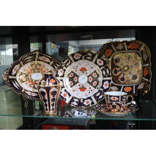 64 - Collection of Royal Crown Derby Old Imari pattern ceramics to include Vase, Cup and saucer and assor... 