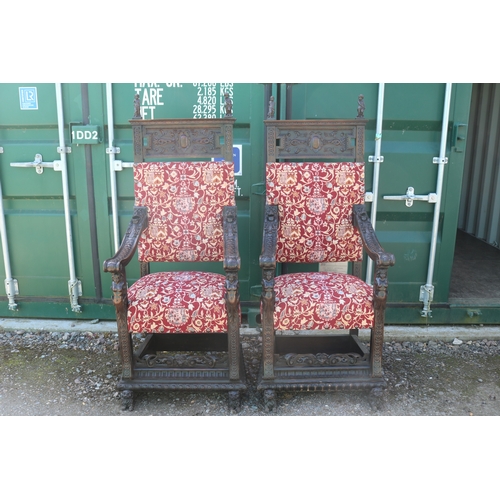 241 - Pair of Late Victorian Gothic Renaissance Throne Chairs with ...