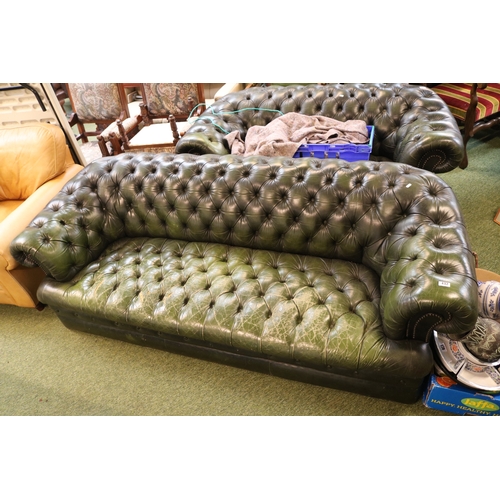 432 - Green Leather Chesterfield 3 seater sofa