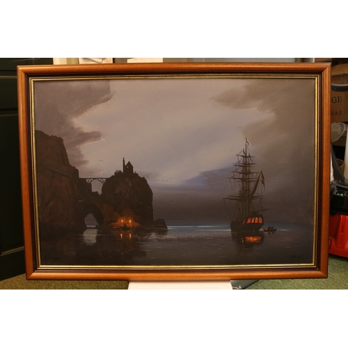 133 - Les Spence (AKA Jason) (British, b1934).
Large 20thC Oil on canvas of a Cornish Maritime Scene depic... 