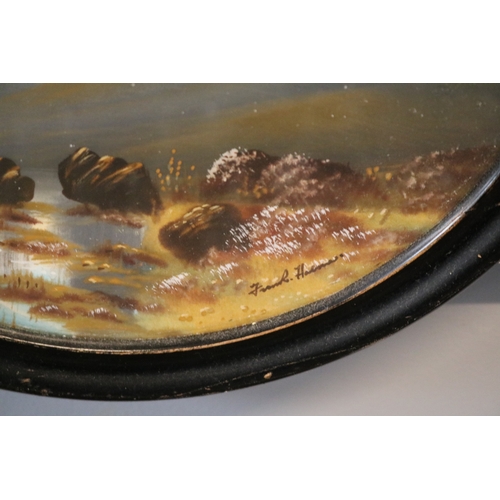 128 - Victorian Oval Gilt Gesso Framed Oil on board of a Lake view and a Circular Oil of a Highland view b... 