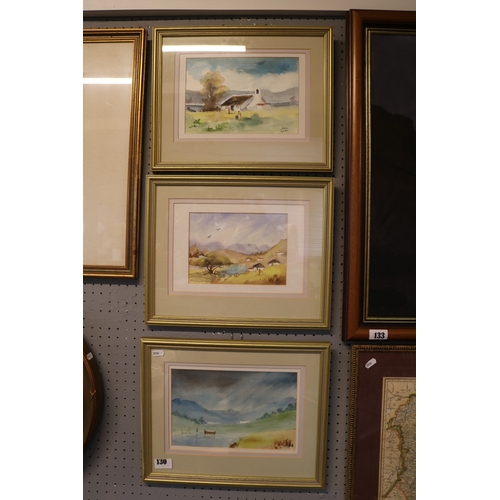 130 - Elise Lilian Laidlar set of 3 Framed watercolours of countryside scenes
