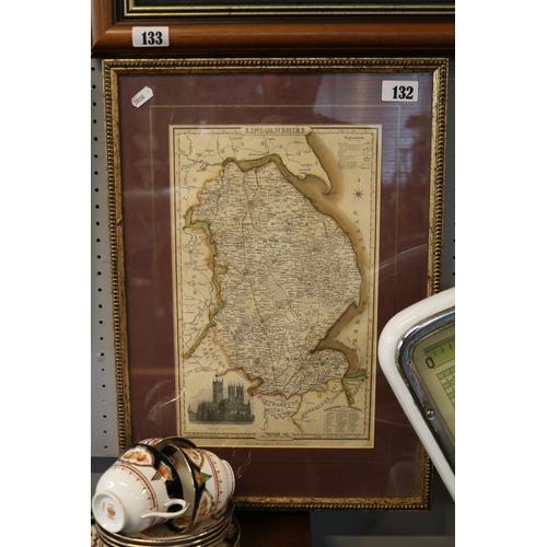 132 - Lincolnshire framed map by Pigot & Co of London